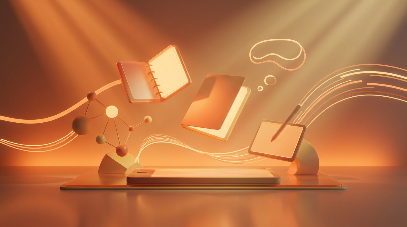 digital workspace with books, tablet, and network connections for professional business tasks.