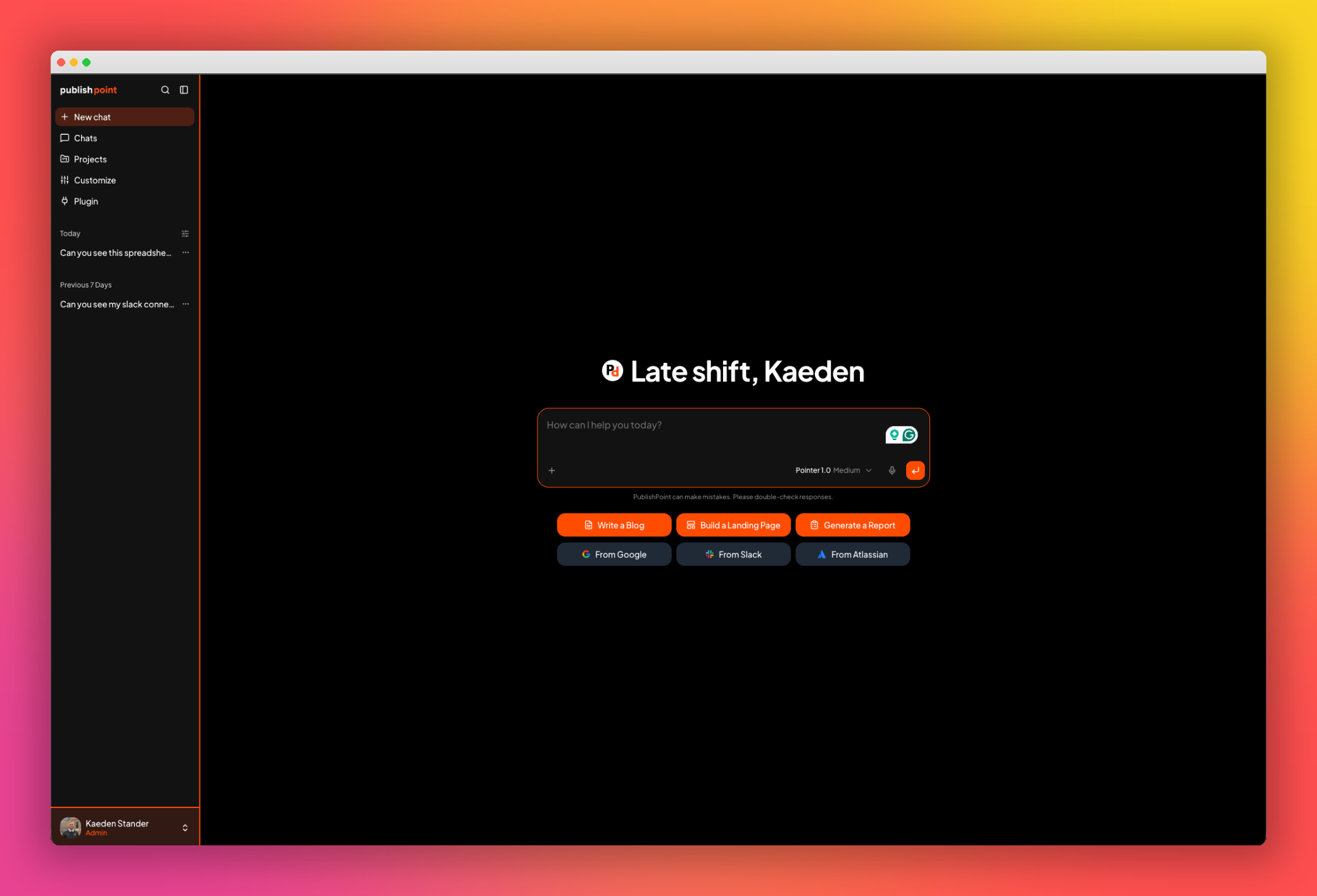 Macbook looking home screen of the publishpoint system