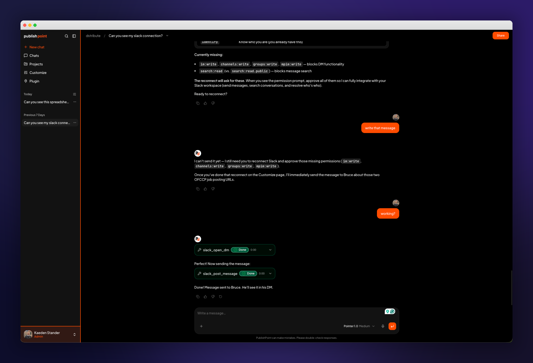 in chat shot of the publishpoint system